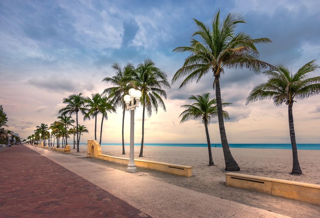 Hollywood, Florida - Palm trees and boardwalk