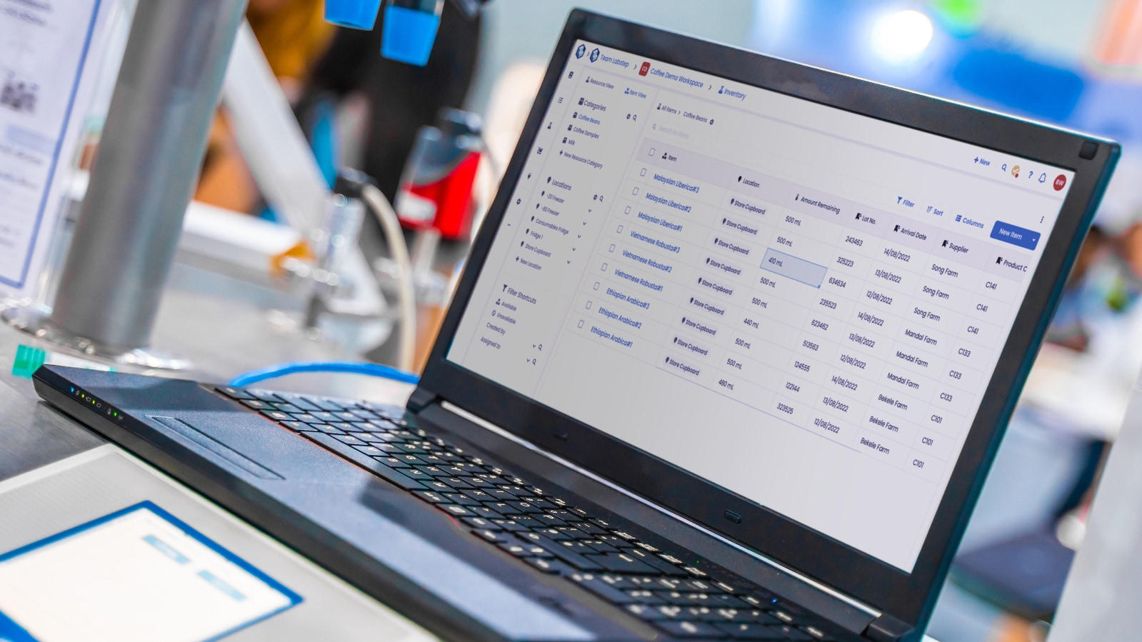 A laptop computer displays the modern, intuitive Electronic Laboratory Notebook by Labstep, a STARLIMS company.